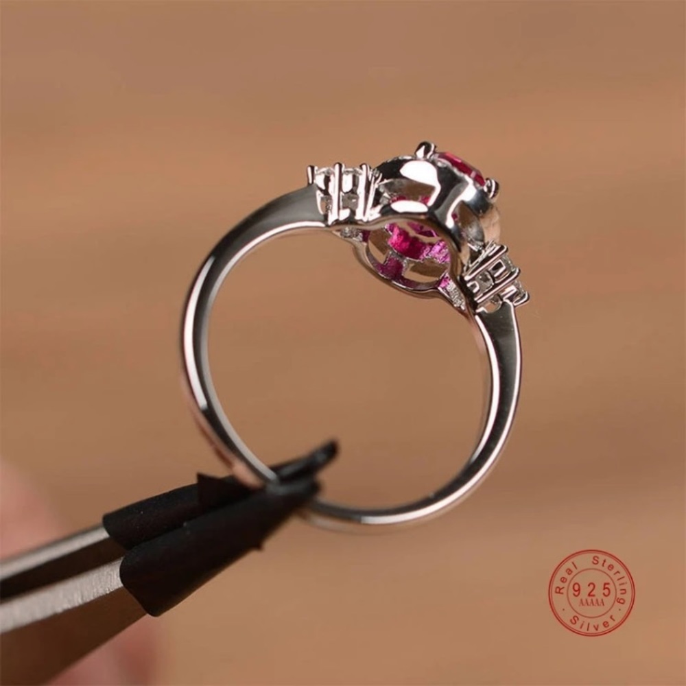 Silver Red Oval Micro Pave Crystal Ring - Picture 3 of 4